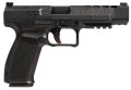 Canik Mete SFX Black kal. 9x19 - pistolet widoczny z boku, lufa skierowana w prawą stronę. Doskonała ergonomia i nowoczesny design, idealny do strzelectwa sportowego.