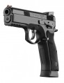 Pistolet CZ 75 SP-01 Shadow kal. 9x19 z przodu, lufa lekko pod kątem, ukazujący wyjątkowe szczegóły i wysoką jakość wykonania.