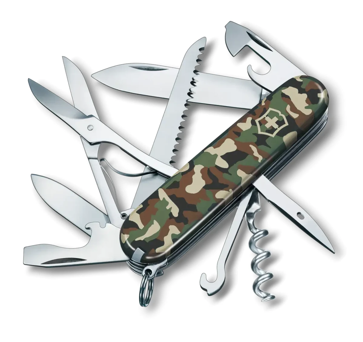 Scyzoryk Victorinox Huntsman Camo 1.3713.94 - wielofunkcyjny nóż szwajcarski z rozłożonymi narzędziami, w kamuflażowym wzorze, idealny do outdooru i codziennych zastosowań.