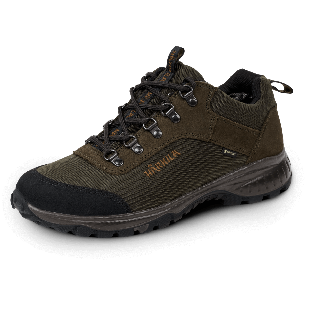 Buty Härkila Trail Lace GTX - widok z boku i z przodu, prezentujące stylowy design i wysoką jakość wykonania.