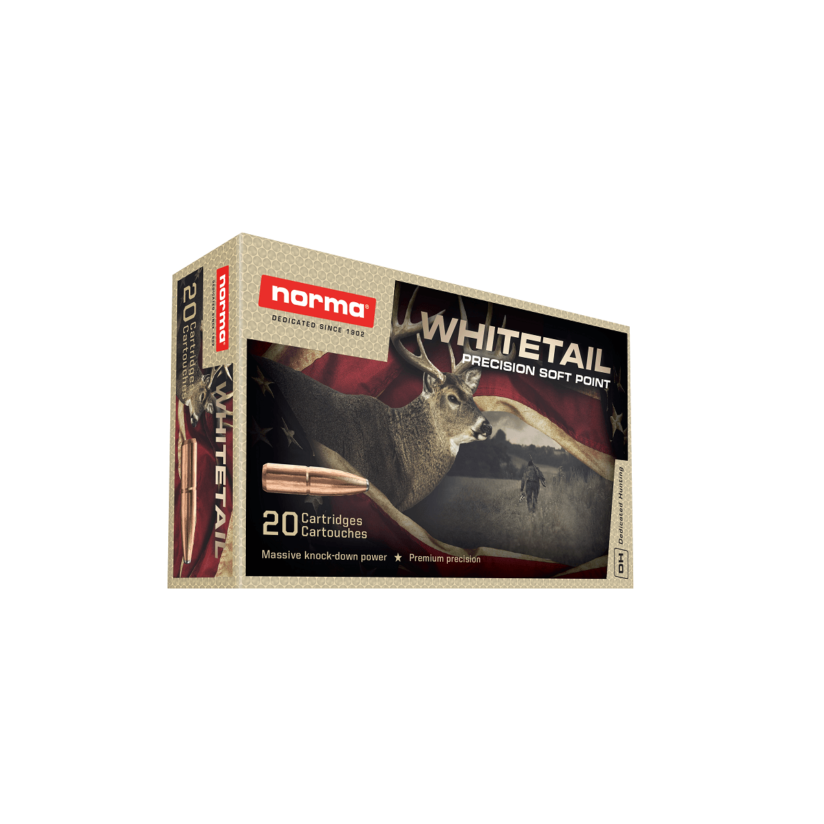 Opakowanie amunicji Norma kal. 308 Win Whitetail 11,7g - idealna do polowań.