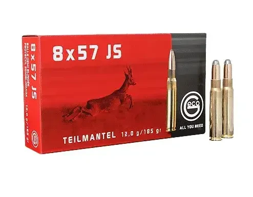 Opakowanie amunicji Geco kal. 8x57 JS TM 12g - wysokiej jakości nabój myśliwski, idealny do strzelania sportowego i w polowaniach.