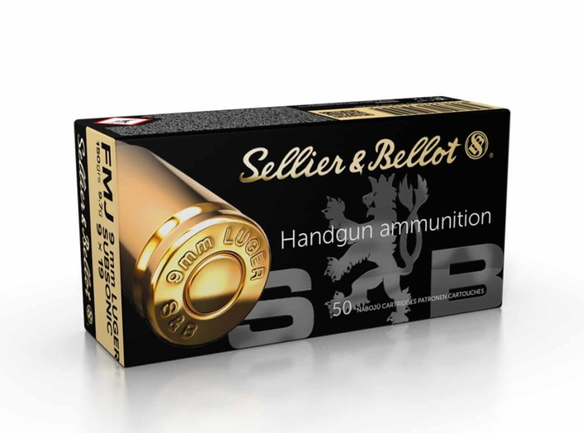 Opakowanie amunicji Sellier&Bellot kal. 9x19 Subsonic FMJ, 50 sztuk - idealne do strzelania sportowego i treningowego.