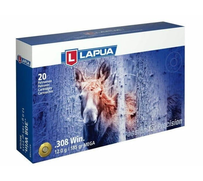 Amunicja Lapua kal. 308 Win Mega 12g - opakowanie z wysokiej jakości amunicją do strzelectwa sportowego i myśliwskiego, idealna do precyzyjnych strzałów.