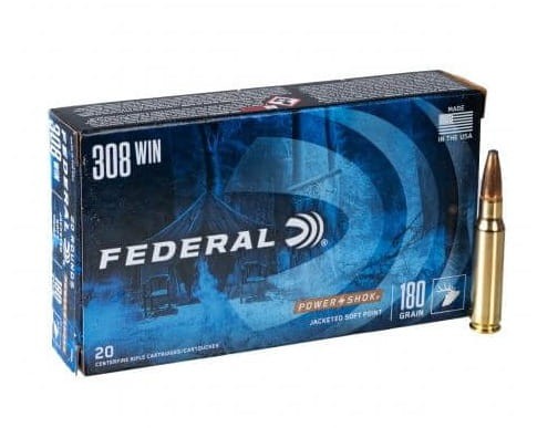 Opakowanie amunicji Federal kal. .308 Win SP 11,7g z widocznym nabojem – wysoka jakość i precyzyjna balistyka dla myśliwych i strzelców sportowych.