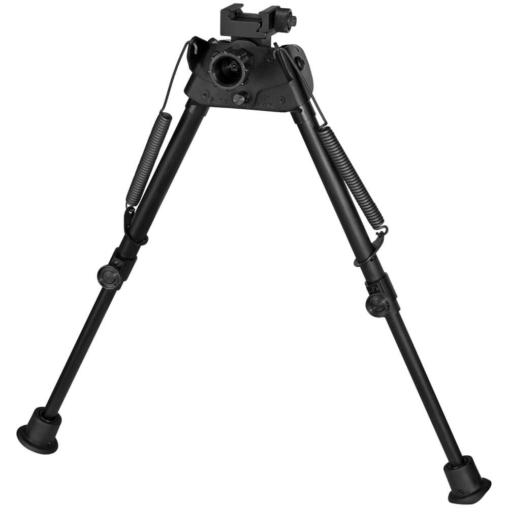 Bipod Harris S-L2P rozłożony z przodu, idealny do stabilizacji strzałów.