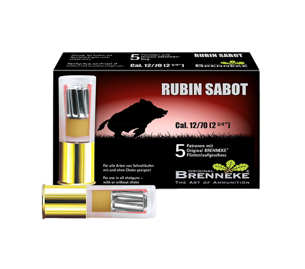 Opakowanie amunicji Brenneke Rubin Sabot kal. 12/70 - trwałe i funkcjonalne, idealne do przechowywania.