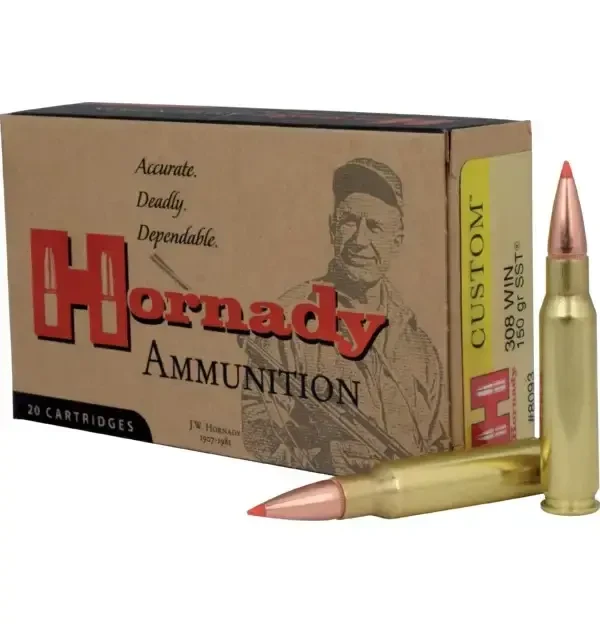 Opakowanie amunicji Hornady kal. 308 Win SST 9,7g z nabojami, idealne do strzelectwa precyzyjnego.