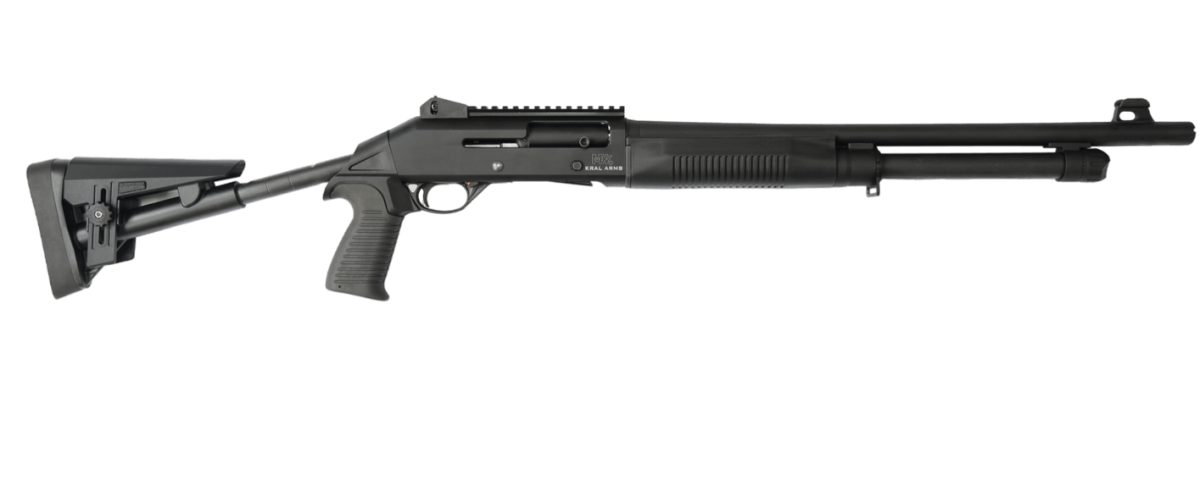 Półautomat śrutowy Kral Arms MX4 kal. 12/76 - widok boczny z lufą skierowaną w prawo, prezentujący elegancki design i wytrzymałą konstrukcję.