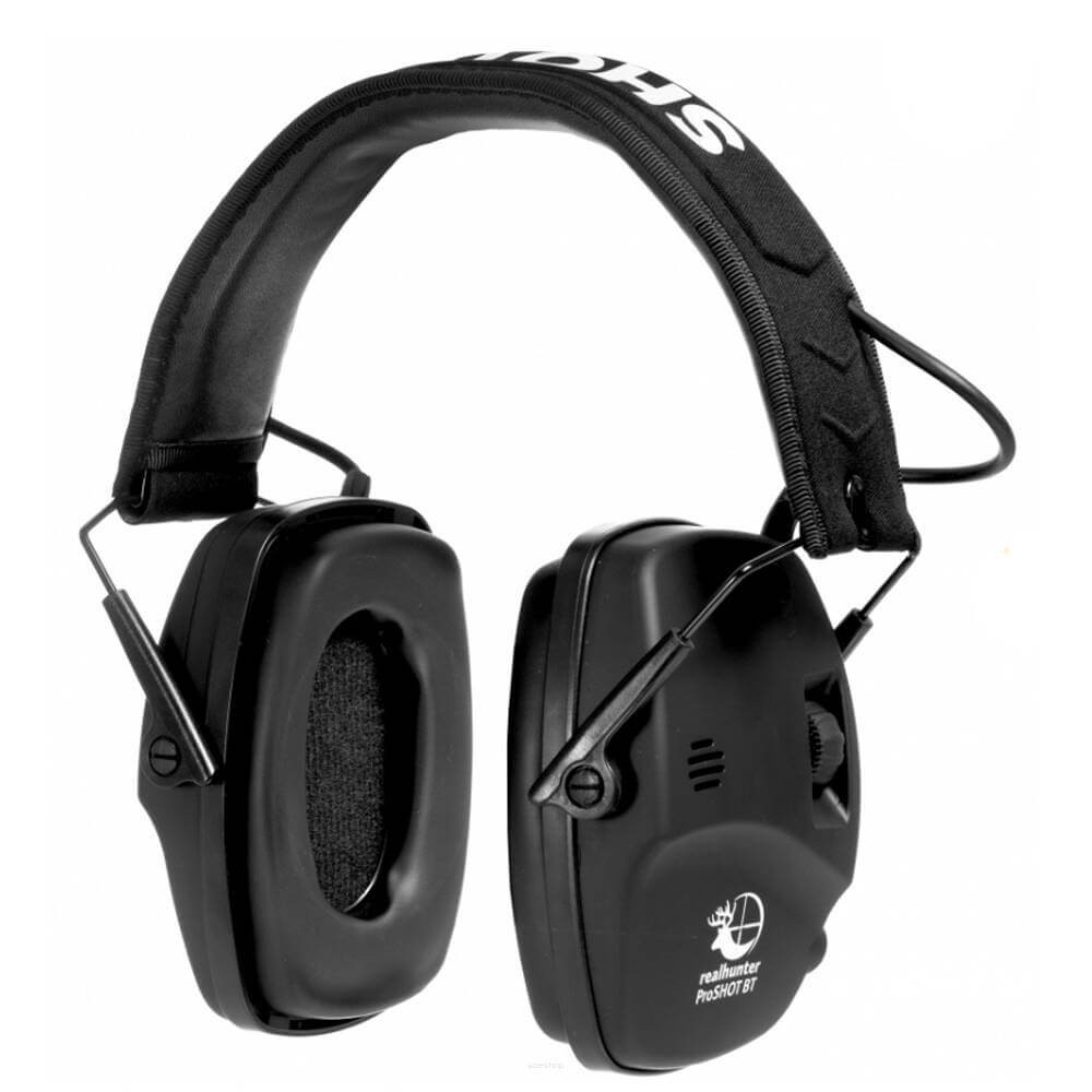 Słuchawki RealHunter Active ProSHOT BT Black, nowoczesne słuchawki z Bluetooth i aktywną redukcją hałasu, idealne do polowań i strzelectwa.