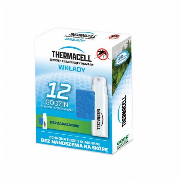 Wkłady Thermacell 12h, wymienne wkłady do urządzeń odstraszających komary, zapewniające skuteczną ochronę przez 12 godzin.