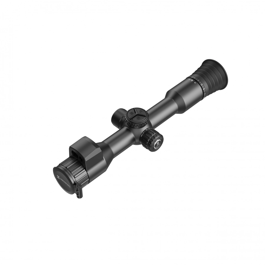 Widok z góry na HIKMICRO Alpex 4K LRF Lite A40EL, prezentujący smukły design i mocowanie 30 mm. Wyposażony w dalmierz i tryb PIP, idealny do dynamicznego strzelania.