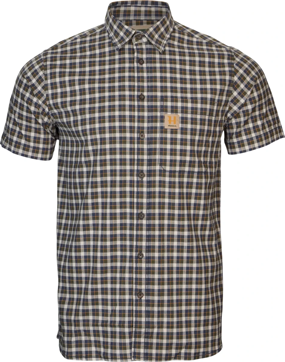 Koszula Harkila Fjell S/S Shirt z przodu, ukazująca stylową kratę i elegancki design.