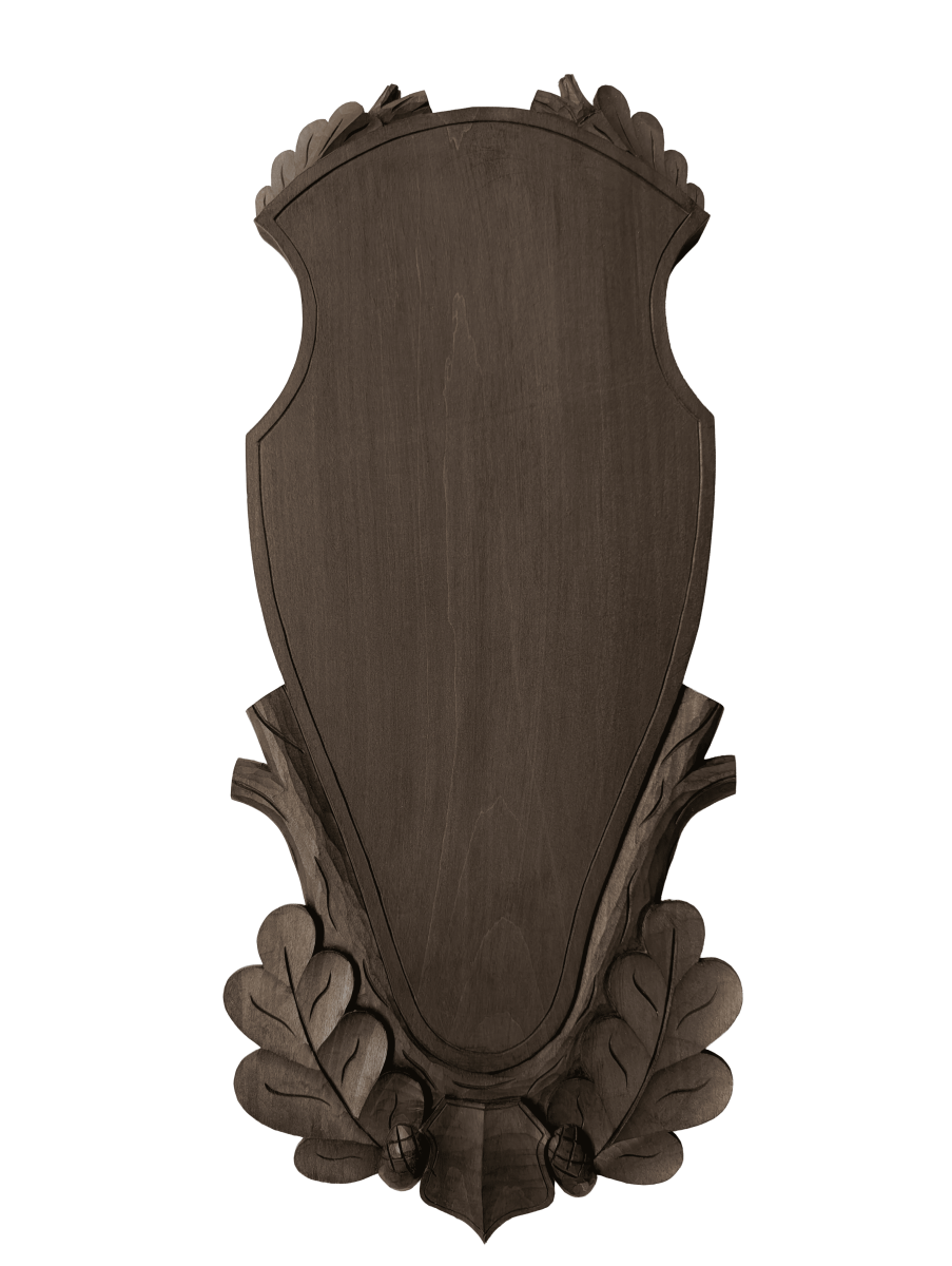 Deska trofeowa na poroże jelenia w całości, ukazująca rzeźbione detale i rustykalny urok. Idealna do dekoracji.