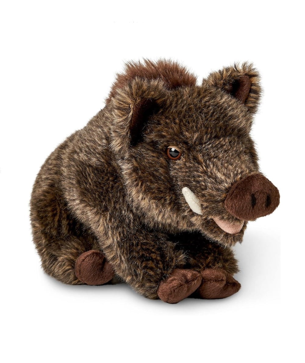 Realistyczna maskotka dzika widziana z lewej strony – pluszak 18 cm marki Uni-Toys, wykonany z miękkiego materiału, w naturalnych kolorach.