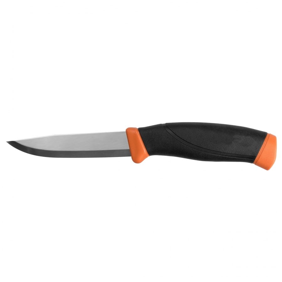 Nóż Morakniv Companion w jaskrawym kolorze pomarańczowym – profil boczny z ostrzem ze stali nierdzewnej (Stainless).