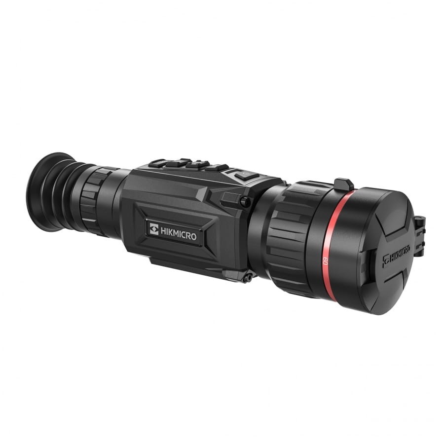 Celownik termowizyjny HIKMICRO Thunder Zoom TQ60Z 2.0 – profil boczny z widocznym unikalnym pierścieniem zmiany ogniskowej (zoom optyczny 35/60 mm).