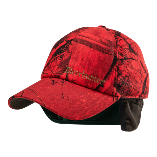 Wysoka czapka zimowa Deerhunter Ram Arctic w jaskrawym kamuflażu bezpieczeństwa Realtree Edge® Red, zapewniająca doskonałą widoczność dla myśliwych na polowaniach pędzonych oraz ochronę przed mrozem.