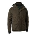 Pełna sylwetka przodu męskiej kurtki myśliwskiej Deerhunter Heat Game Jacket w kolorze Wood, prezentująca bezszelestny materiał zewnętrzny z technologią Silent oraz ergonomiczny, wygodny krój do lasu.
