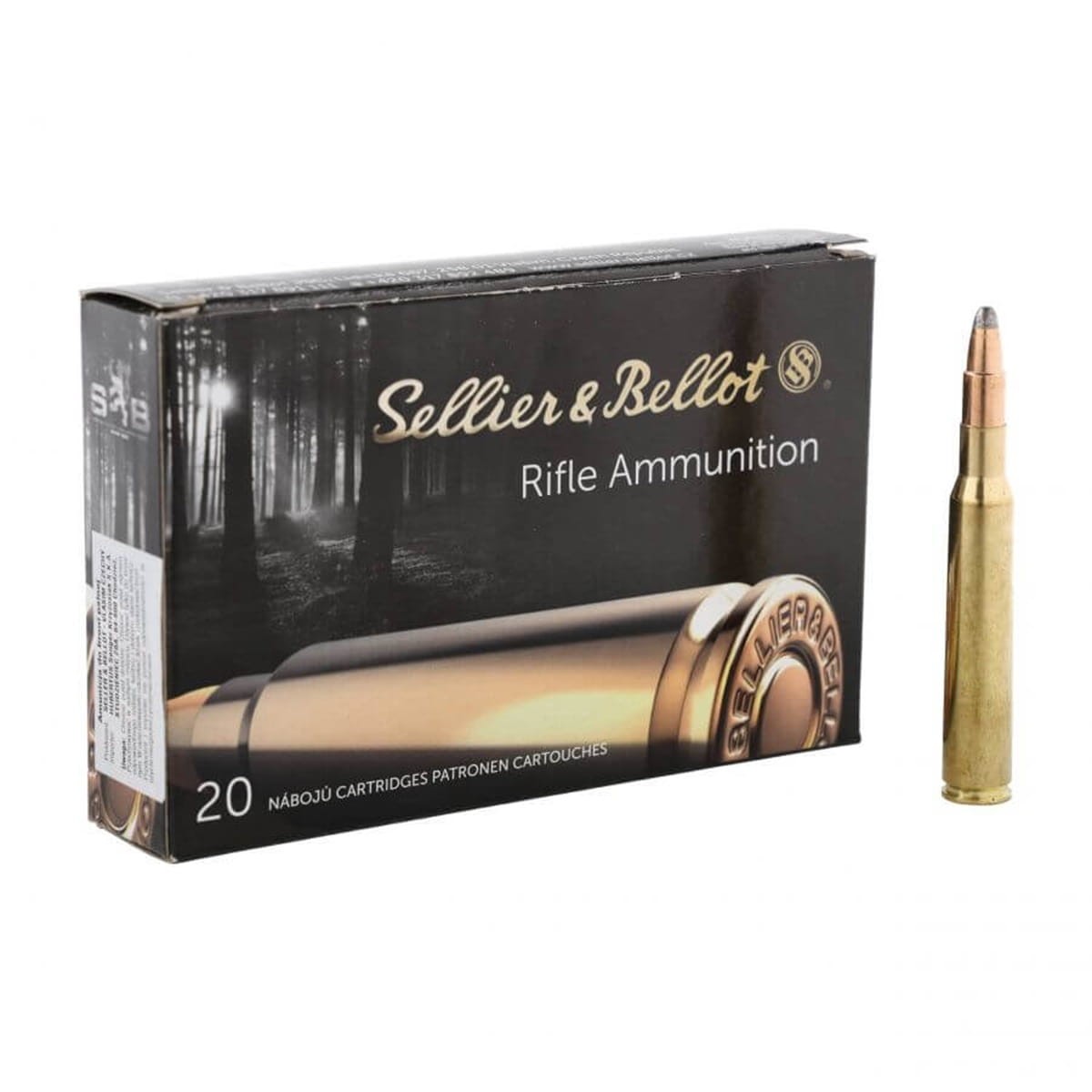 Sellier & Bellot 7x64 11,2g/173grs SPCE - opakowanie z nabojem obok.