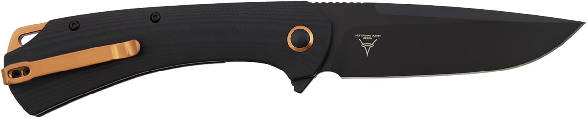 Rozłożony nóż składany Skif Frontier D2 G 10 Black. Czarna głownia Drop Point ze stali narzędziowej D2