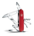 Scyzoryk Victorinox Climber 1.3703 w poziomej pozycji z układem rozłożonych narzędzi, pokazującym różnorodność zastosowań i funkcji narzędzia wielofunkcyjnego."