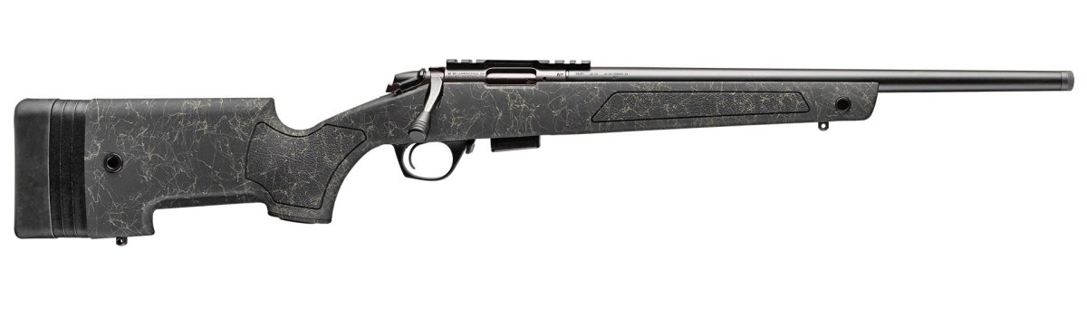 Pełna sylwetka karabinu bocznego zapłonu Bergara BMR-X Steel. Widoczna osada X Stock z pionowym chwytem, ciężka lufa 20 cali oraz szyna Picatinny 30 MOA. Sklep Ostoja24.