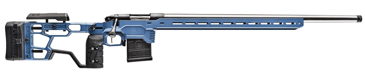Pełna sylwetka wyczynowego karabinu Bergara Premier Elite MDT 26". Widoczna aluminiowa osada MDT ACC Elite z szyną ARCA, gruba lufa No. 7 oraz spust TriggerTech. Sklep Ostoja24.