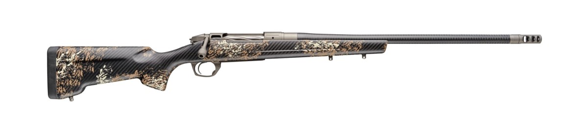 Pełna sylwetka ultralekkiego sztucera Bergara CIMA PRO Carbon. Widoczna osada z włókna węglowego, lufa Cure Carbon oraz zamek Premier Gen II w wykończeniu Cerakote Stainless. Sklep Ostoja24.