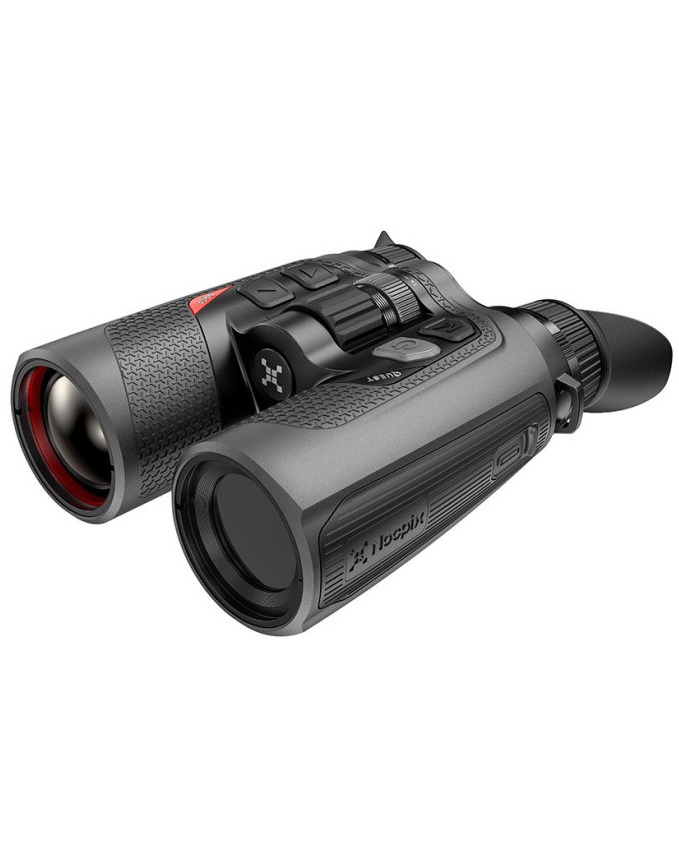 Widok ogólny lornetki termowizyjnej Nocpix Quest S50R od frontu, ukazujący potężne obiektywy oraz antypoślizgową obudowę, idealną do długotrwałych, nocnych obserwacji myśliwskich.