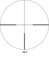 Widok przez okular na klasyczną siatkę celowniczą 4A S w drugim planie (SFP) lunety Delta Titanium HD, z wyraźnym, podświetlanym punktem celowniczym.