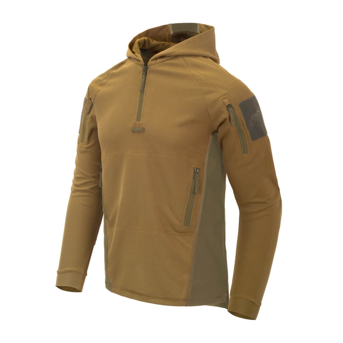 Bluza Range Hoodie Helikon w kolorze Coyote - widok z przodu, idealna do aktywności outdoorowych, z ergonomicznym krojem i stylowym designem.