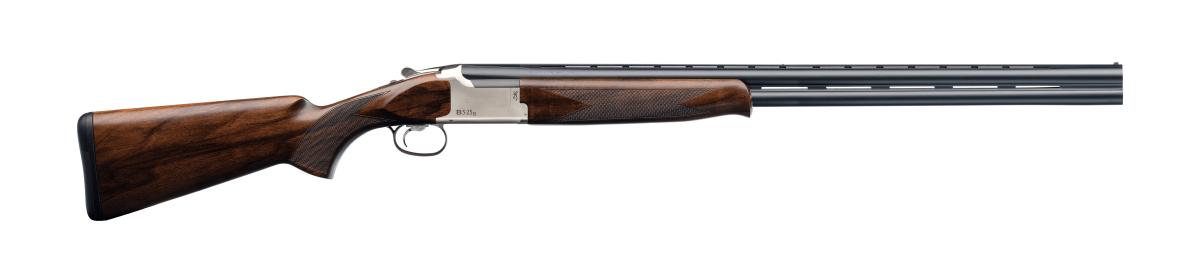 Bock Browning B525 Sporter Kal. 12/76 - broń palna widoczna z boku, lufa skierowana w prawo, elegancki design i wysokiej jakości wykonanie.