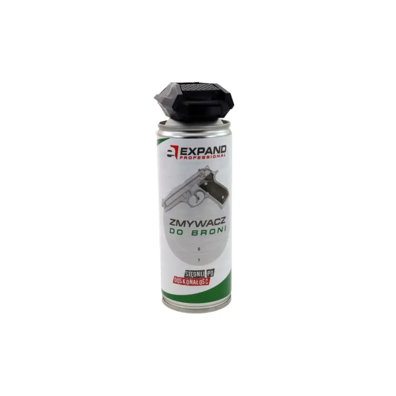 Widok z przodu na zmywacz do broni Expand 200 ml w sprayu, prezentujący oryginalne opakowanie i etykietę specjalistycznego odtłuszczacza do usuwania nagaru i czyszczenia mechanizmów strzeleckich.