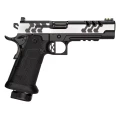 Pełna sylwetka sportowego pistoletu Kimber 2K11 ECLIPSE OR w kalibrze 9x19 mm. Widok z boku prezentuje dwukolorowy zamek ze stali nierdzewnej oraz pełnowymiarowy szkielet.