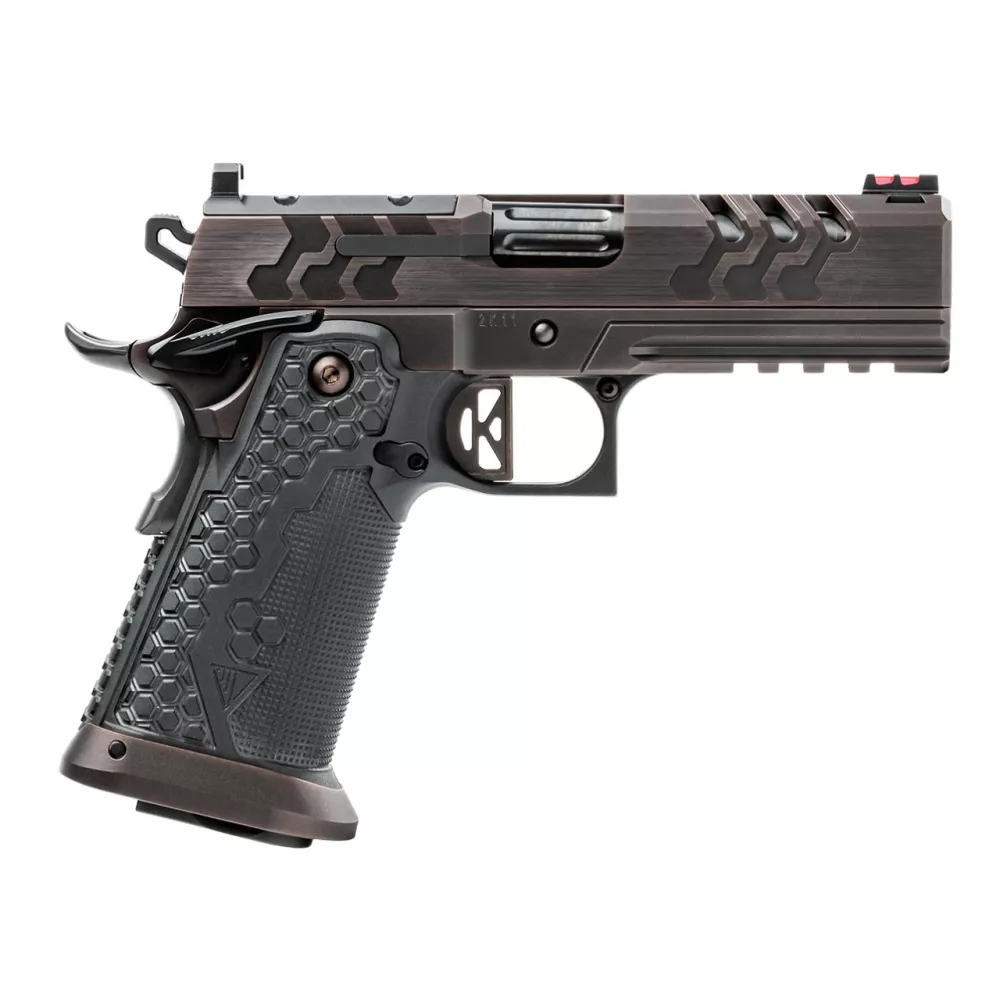 Pełna sylwetka sportowego pistoletu Kimber 2K11 PRO ROYAL OR kaliber 9x19 mm. Widok boczny ukazuje stalowy zamek z powłoką PVD Bronze oraz pełnowymiarowy, aluminiowy chwyt.