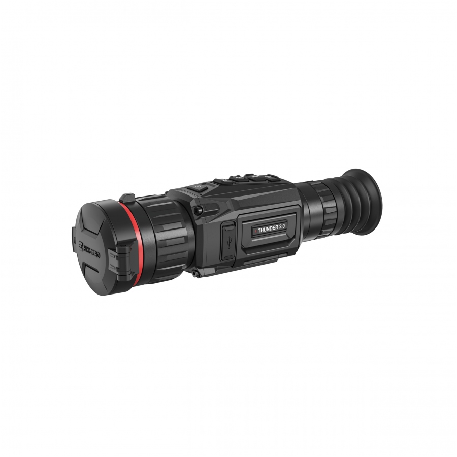 Celownik termowizyjny HIKMICRO Thunder Zoom TH50Z 2.0 ze sklepu Ostoja24, widok z przodu prezentujący zaawansowany obiektyw z innowacyjnym systemem podwójnej ogniskowej do polowań.