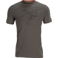 Przód koszulki Härkila Graphic w kolorze Slate Brown, stylowa i praktyczna dla entuzjastów przyrody i aktywności na świeżym powietrzu.