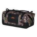 Boczny profil wodoodpornej torby transportowej Blaser Duffle Bag L, prezentujący odpinane, regulowane szelki umożliwiające ergonomiczne noszenie 110-litrowego bagażu na plecach podczas marszu na łowisko.
