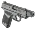 Sylwetka pistoletu do samoobrony HS H11 Hellcat pod kątem, podkreślająca płaską konstrukcję o szerokości zaledwie 27 mm, idealną do bezpiecznego i skrytego noszenia broni.