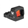 Rzut pod kątem na mikrokolimator Vortex Defender-CCW, prezentujący dużą soczewkę asferyczną z powłoką Armortek, która gwarantuje krystalicznie czysty obraz bez błędu paralaksy.