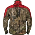 Tył dwustronnej kurtki Härkila Kamko WSP w wersji camo Mossy Oak. Membrana Windstopper i wzór rozbijający sylwetkę myśliwego.
