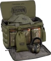 Torba strzelecka Mauser Rangebag z wytrzymałego nylonu, widok od frontu ukazujący szeroką kieszeń na suwak oraz solidny pas naramienny do komfortowego transportu amunicji.