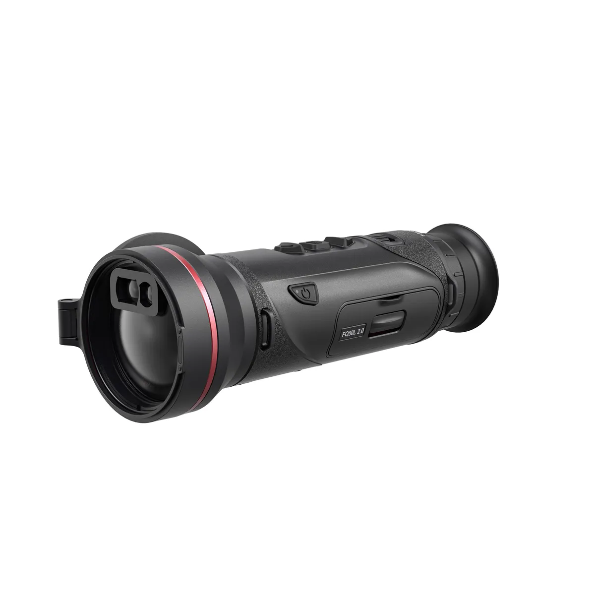 Monokular termowizyjny HIKMICRO Falcon FQ50L 2.0 – profil boczny z widocznym modułem dalmierza laserowego i dużym obiektywem 50 mm.