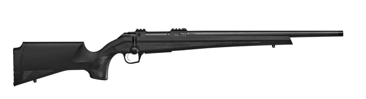 Sztucer CZ 600 Alpha kal. .223 Rem. - widok boczny z lufą skierowaną w prawą stronę, podkreślający nowoczesny design i solidność wykonania broni o wysokiej precyzji strzałów.