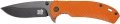 Rozłożony nóż składany Skif Sturdy II BSW Orange. Profil Drop Point ze stali 9Cr18MoV z matową powłoką Black Stonewash i jaskrawa rękojeść G-10.