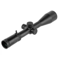 Rzut pod kątem na lunetę Delta Javelin 4.5-30x56 FFP, widoczne zakryte wieżyczki regulacji 0,1 MRAD chroniące przed zmianą nastaw.