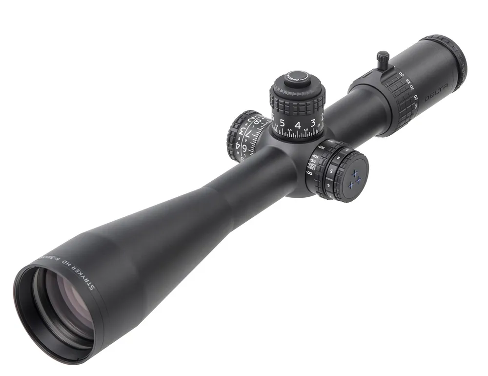 Luneta celownicza Delta Stryker HD 5-50x56 SFP DLS-1, widok ogólny optyki do strzelectwa precyzyjnego na tubusie 34 mm.