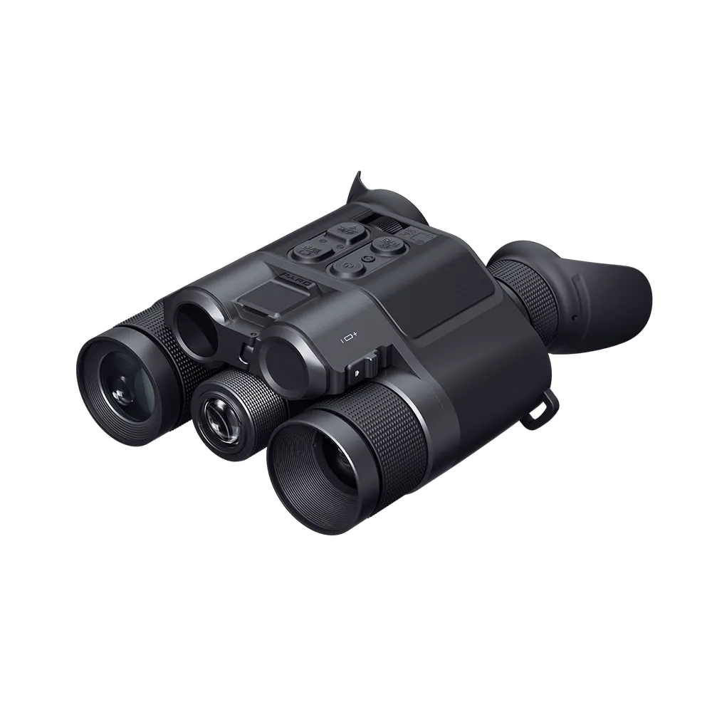 Lornetka multispektralna PARD Osprey 4K 2.0 LRF. Front z dwoma obiektywami: termowizyjnym 25 mm i noktowizyjnym 50 mm do łowów.