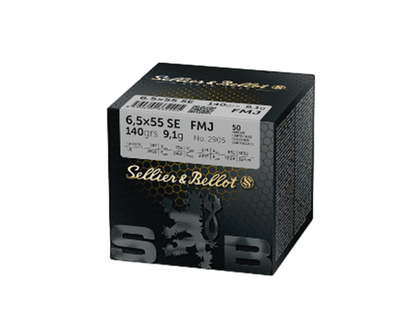 Opakowanie amunicji Sellier & Bellot KAL. 6,5x55 SE FMJ 9,1g - 50 sztuk, wysokiej jakości amunicja do strzelectwa sportowego i myślistwa.